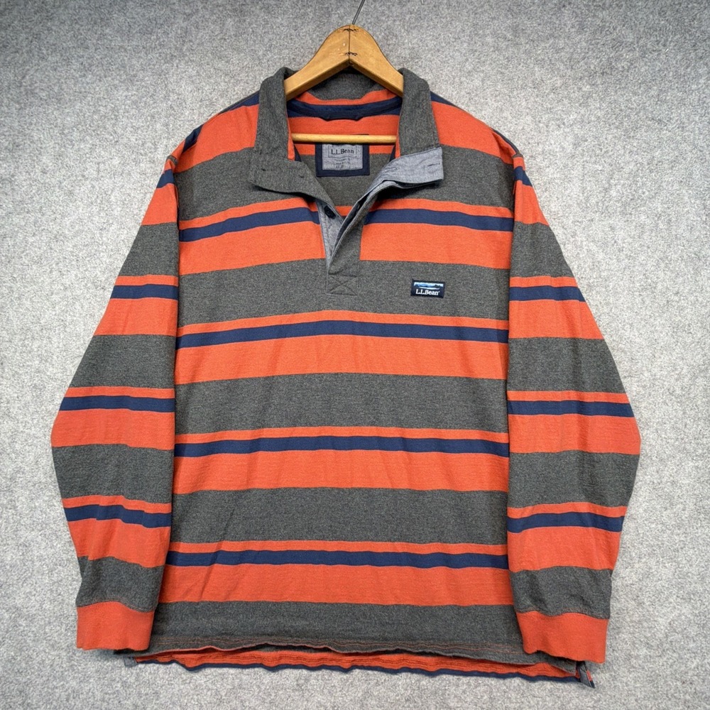 LL Bean Rugby Shirt Men's XL Striped Heavy Cotton Preppy